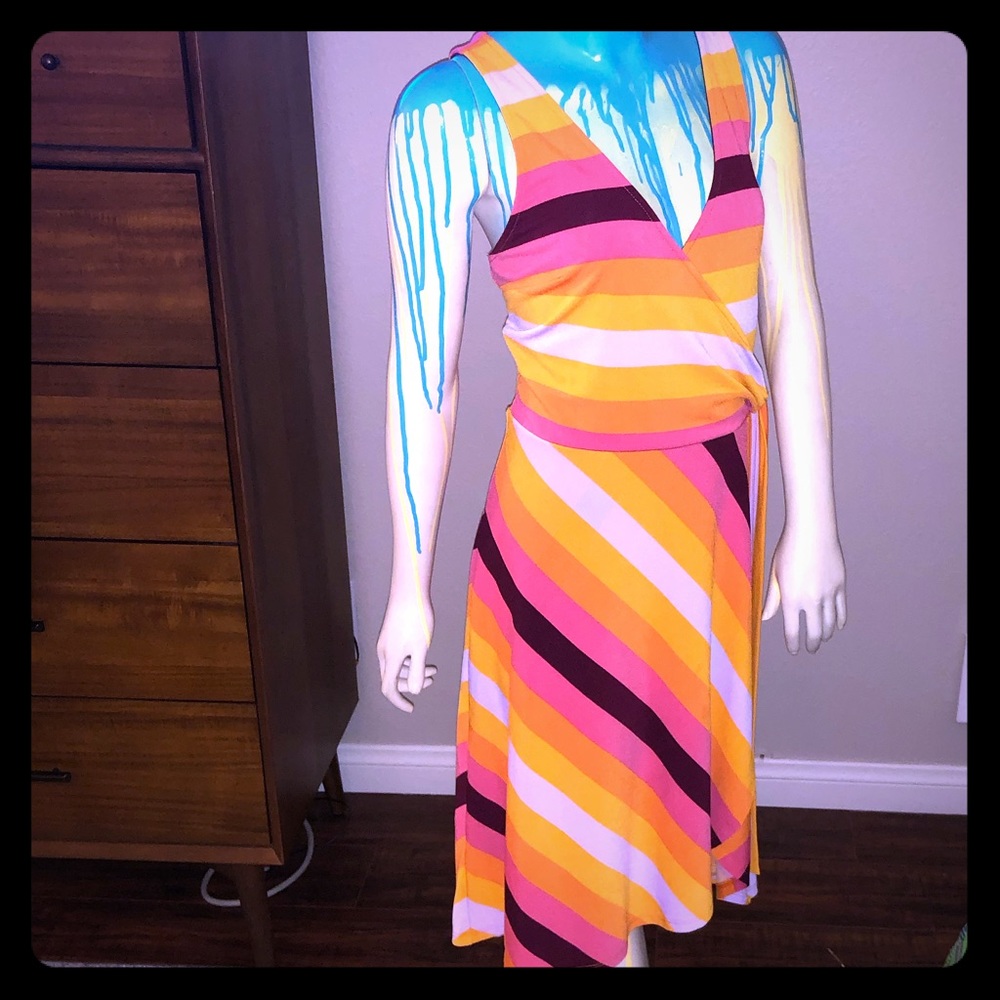 Express Striped Surplice Wrap Midi Dress